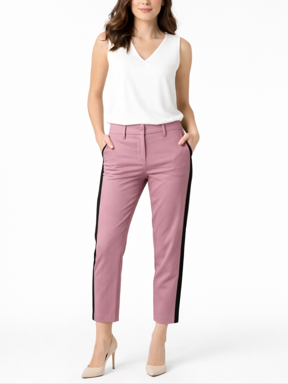 NWT Wildfang Mauve & Black Empower Colorblock Slim Crop Pant Sz 4